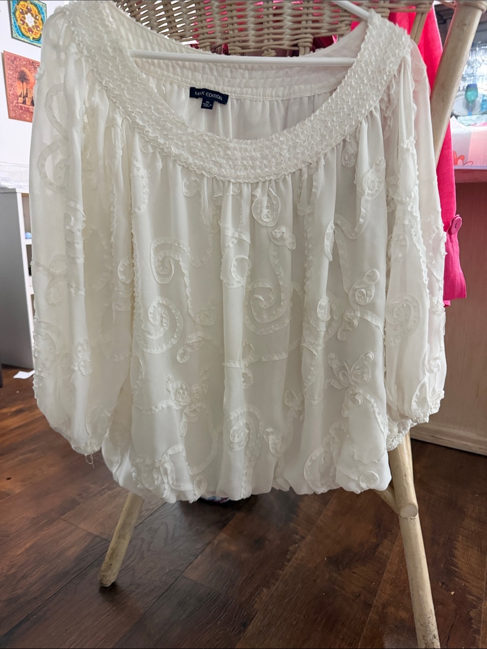 Max Edition White Ruffled Peasant Top